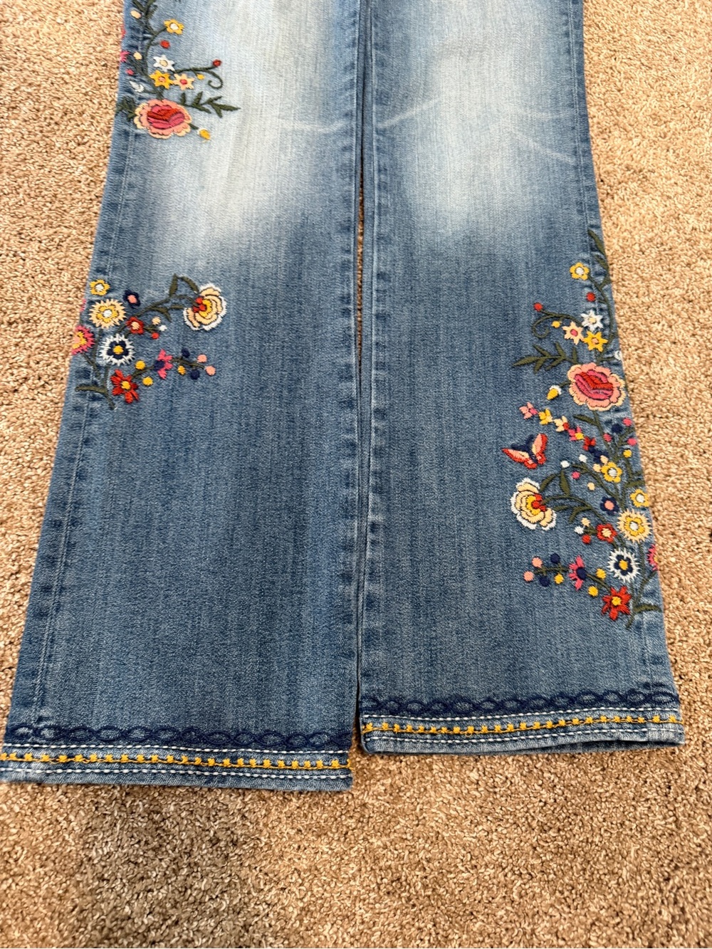 Driftwood Kelly Floral Butterfly Embroidered Boot Cut Jeans 28 Boho Western Blue - Picture 8 of 12